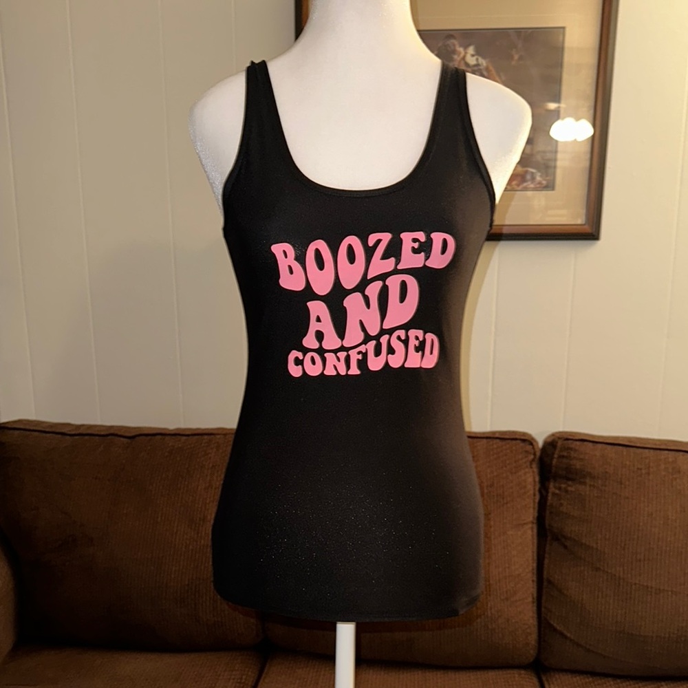 Black Tank Top with Pink Print